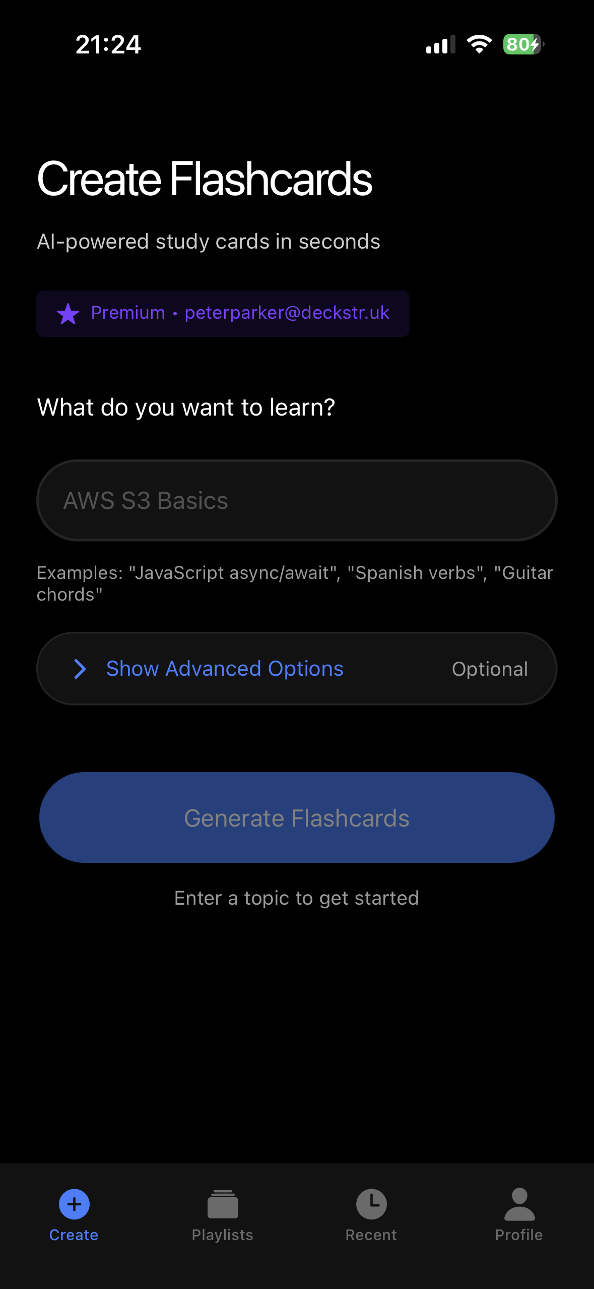 deckstr app create flashcards screen